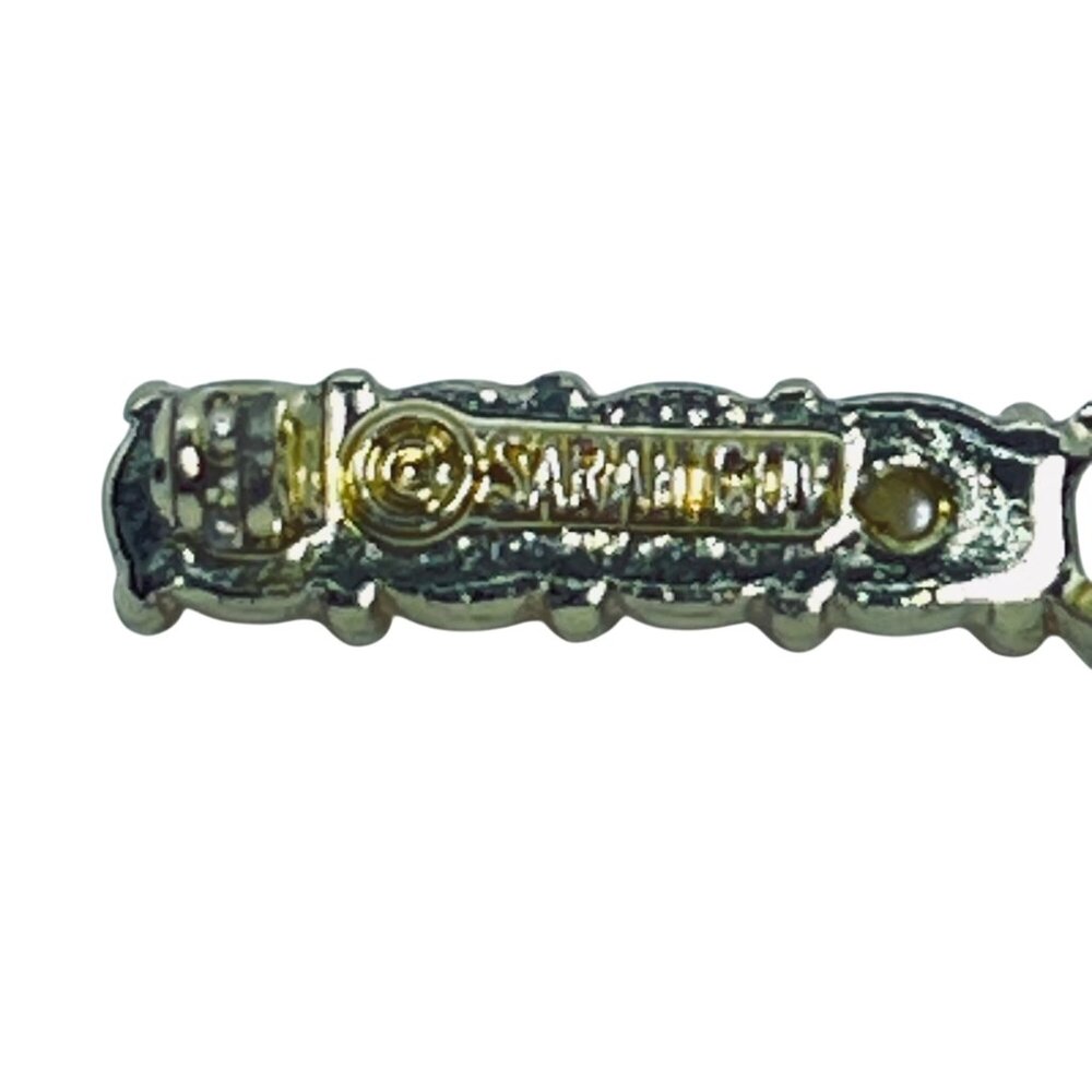 Sarah Coventry Gold Tone Faux Pearl & Rhinestone Bar Brooch (5592) - Picture 7 of 9